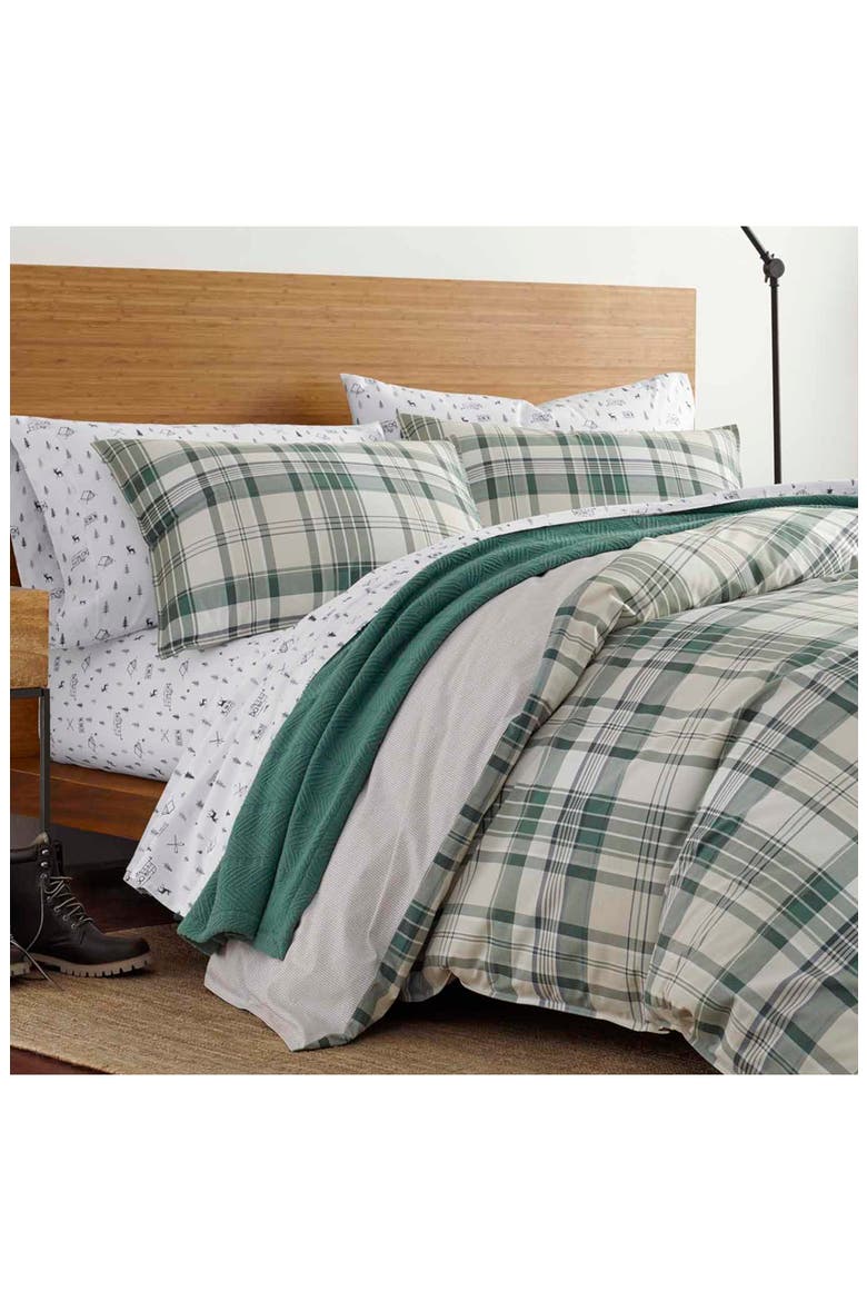 Timbers Plaid Open Duvet Set, Alternate, color, EVERGREEN