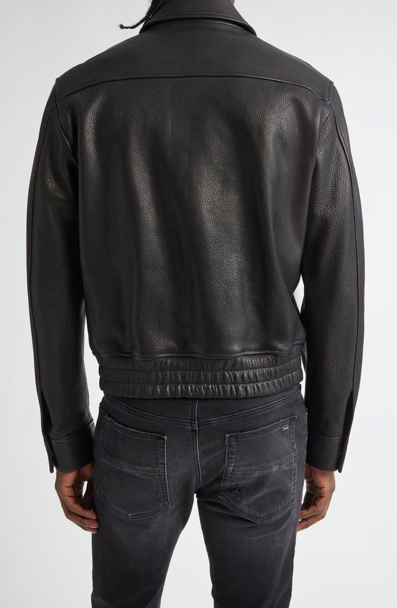 AMIRI Starburst Appliqué Leather Bomber Jacket, Alternate, color, 