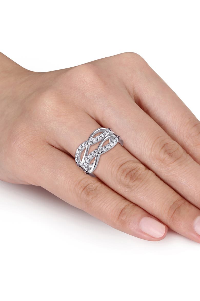 Sterling Silver CZ Tiered Crisscross Ring, Alternate, color, SILVER