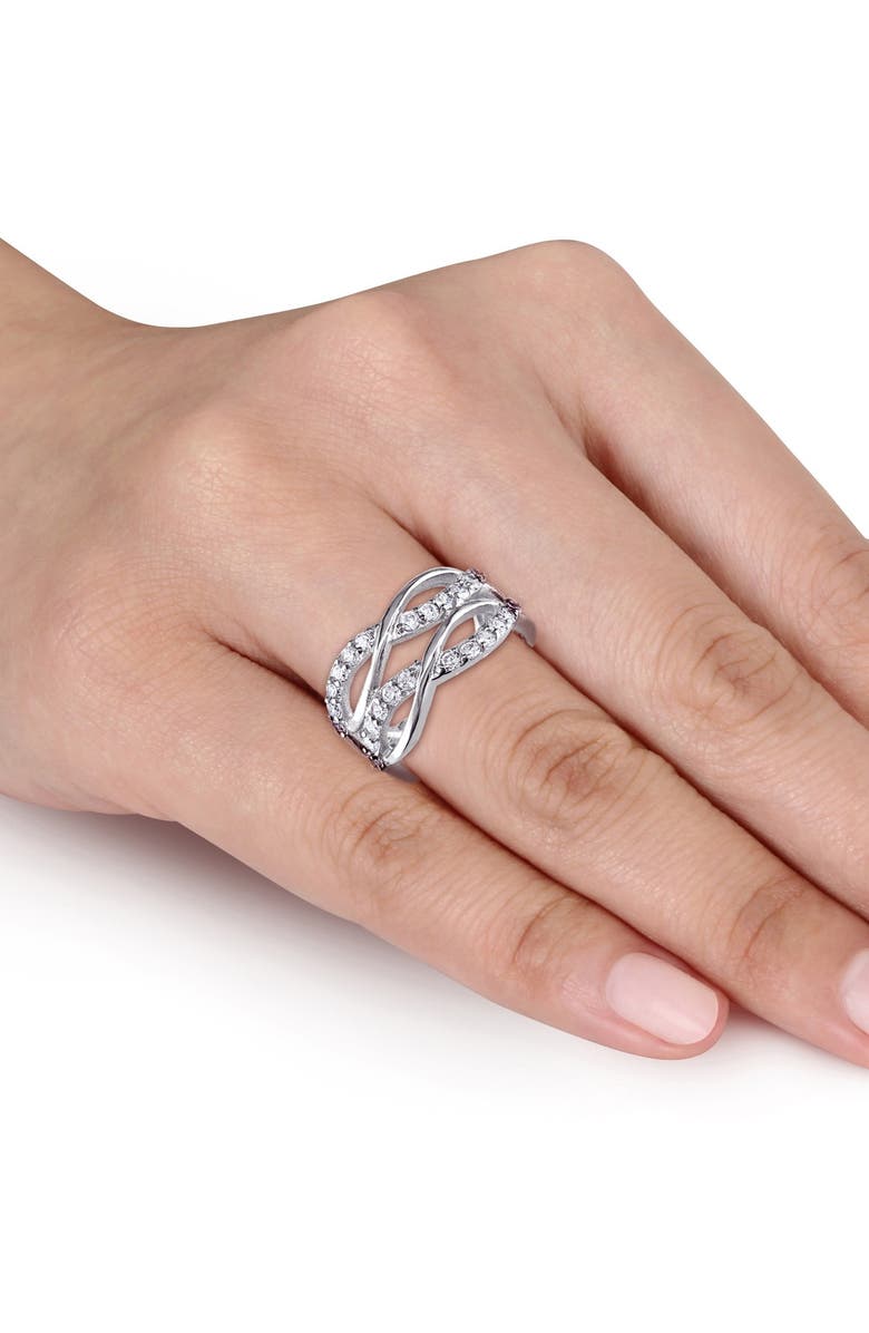DELMAR Sterling Silver CZ Tiered Crisscross Ring, Alternate, color, Silver