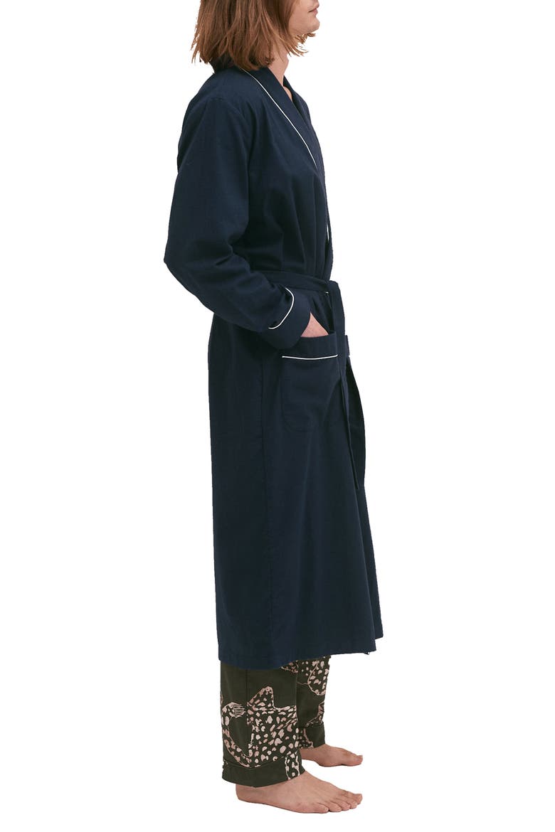 Brushed Cotton Robe, Alternate, color, NAVY