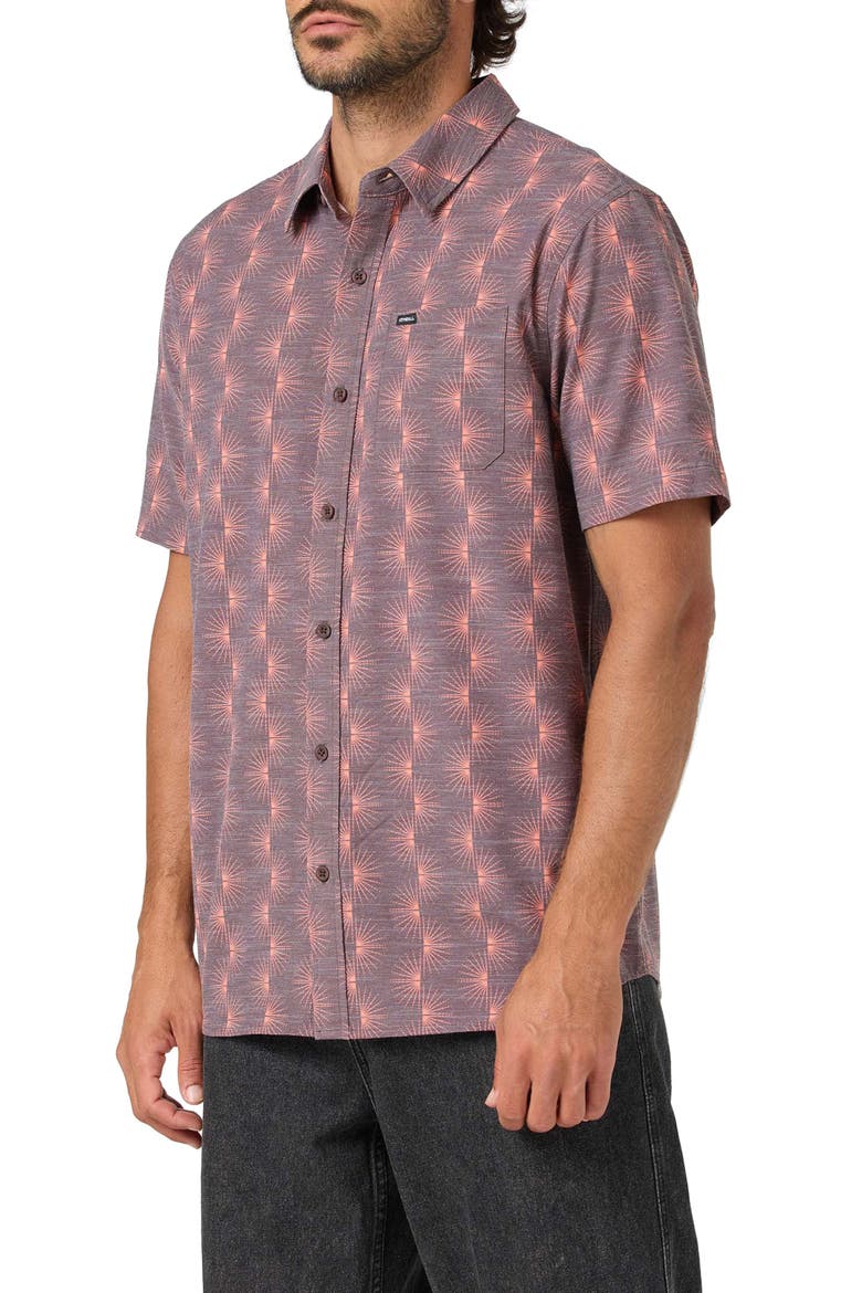Relaxed Fit Short Sleeve Performance Slub Button-Up Shirt, Alternate, color, CHOCOLATE