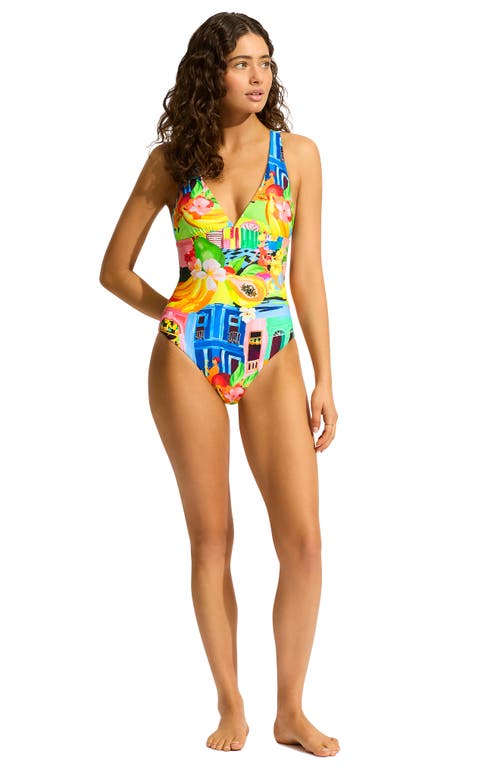 Seafolly Deep V-neck One-piece Swimsuit In Turquoise