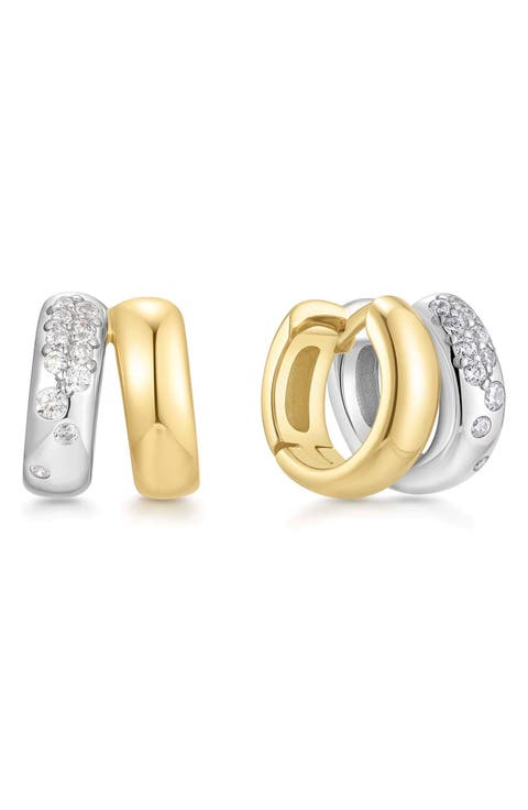 Duet Two-Tone Two-Row Huggie Hoop Earrings