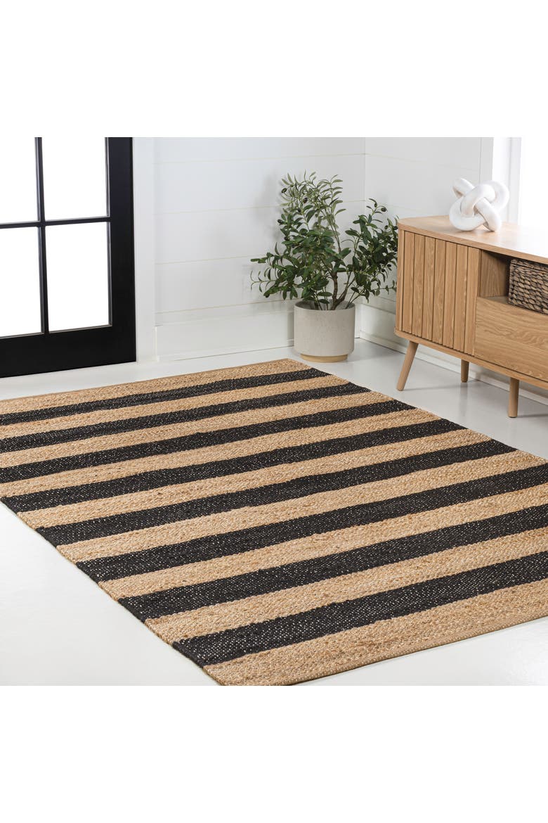 Jayden Rustic Farmhouse Woven Jute Stripe Area Rug, Alternate, color, Natural/Black