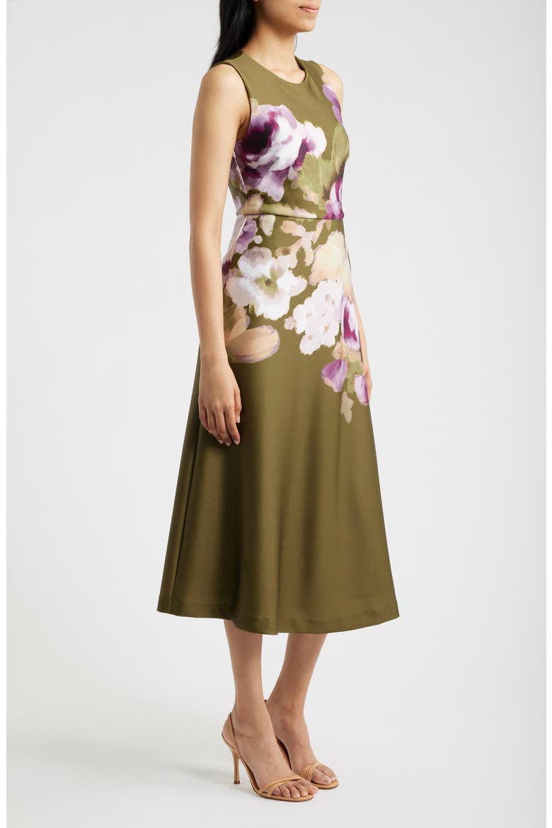 Floral Print Sleeveless Satin Midi Dress, Alternate, color, IVY MULTI