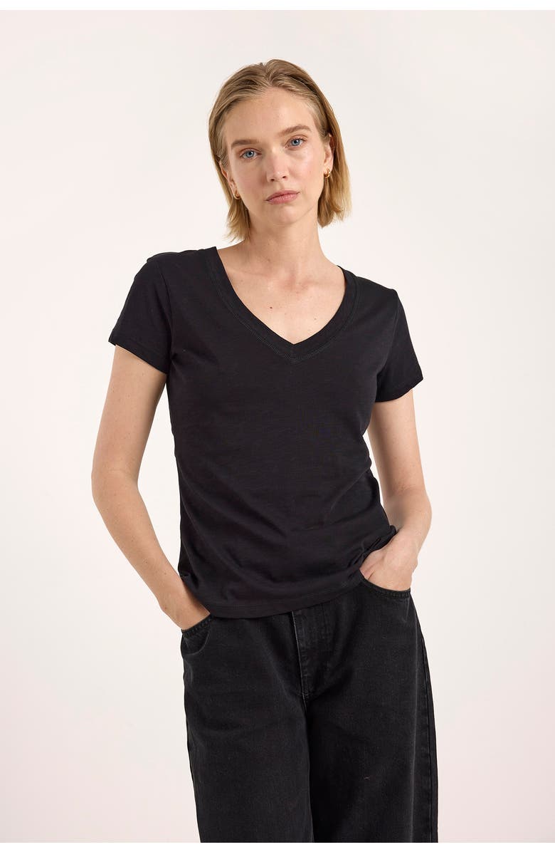 Brodie Pure Cashmere Relaxed Fit Cotton V-Neck T-shirt, Alternate, color, Black