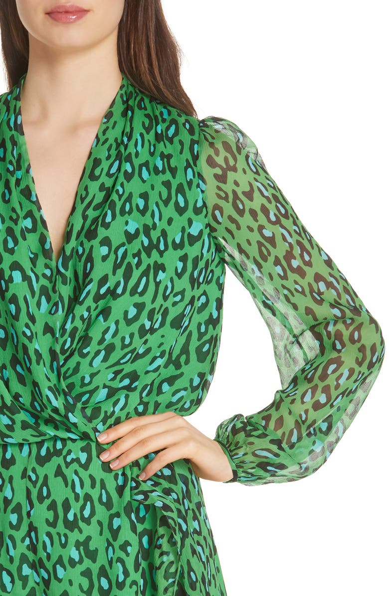 DVF Leopard Print Crinkle Silk Chiffon Romper, Alternate, color, 