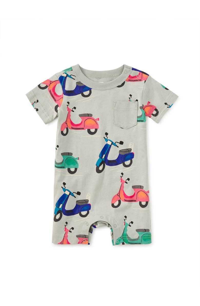 Tea Collection Pocket Shortie Baby Romper, Main, color, Zoom Zoom España
