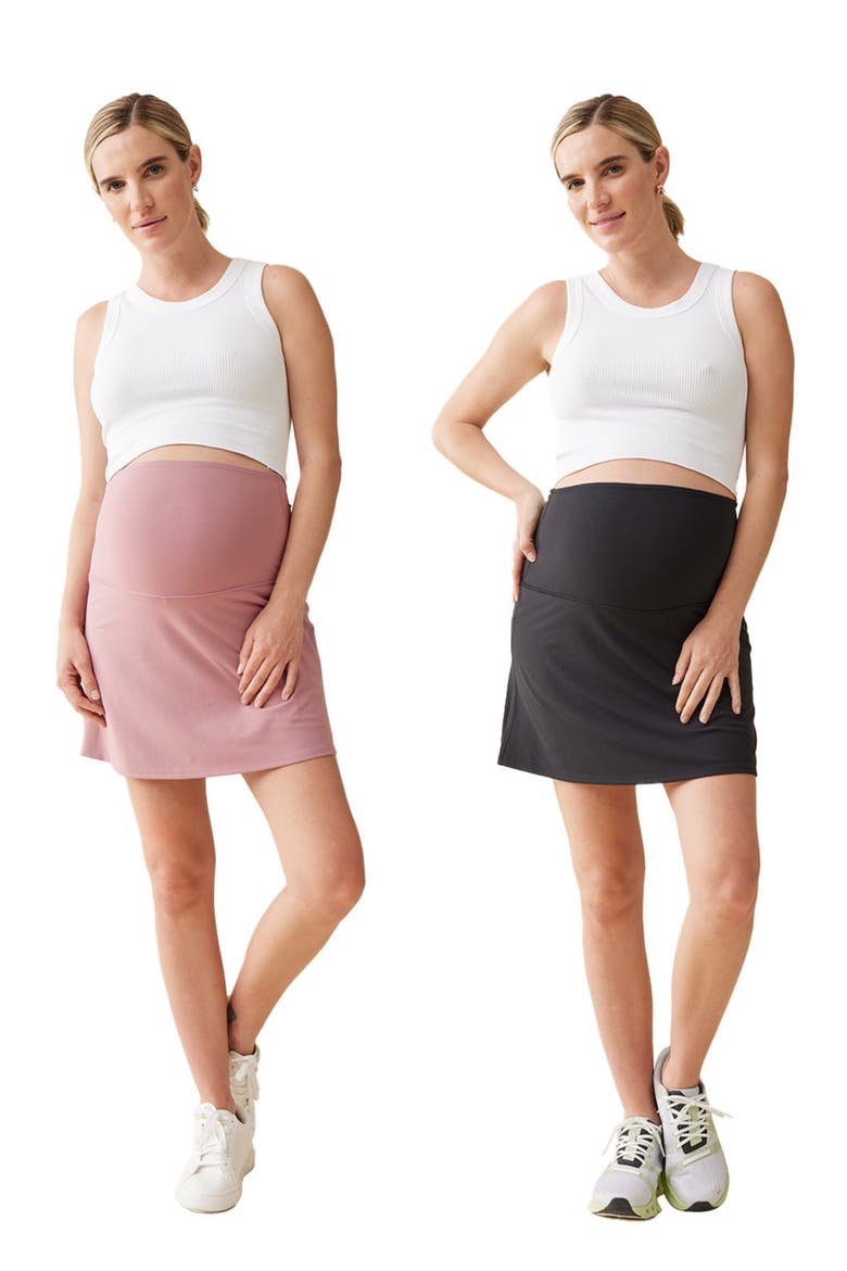Set of Two Maternity Skorts, Alternate, color, BLACK/ DUSTY ROSE