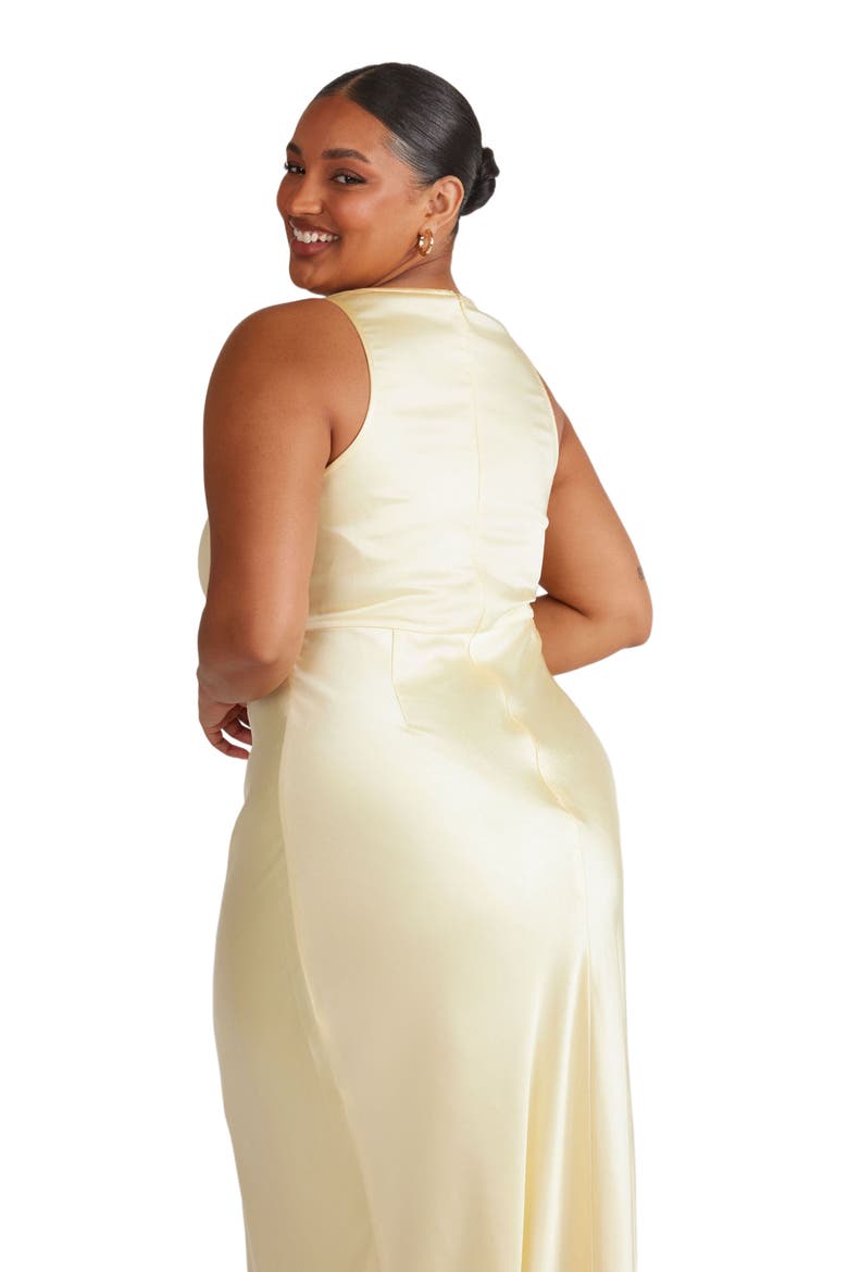 Cowl Front Satin Bridesmaid Dress, Alternate, color, Lemon