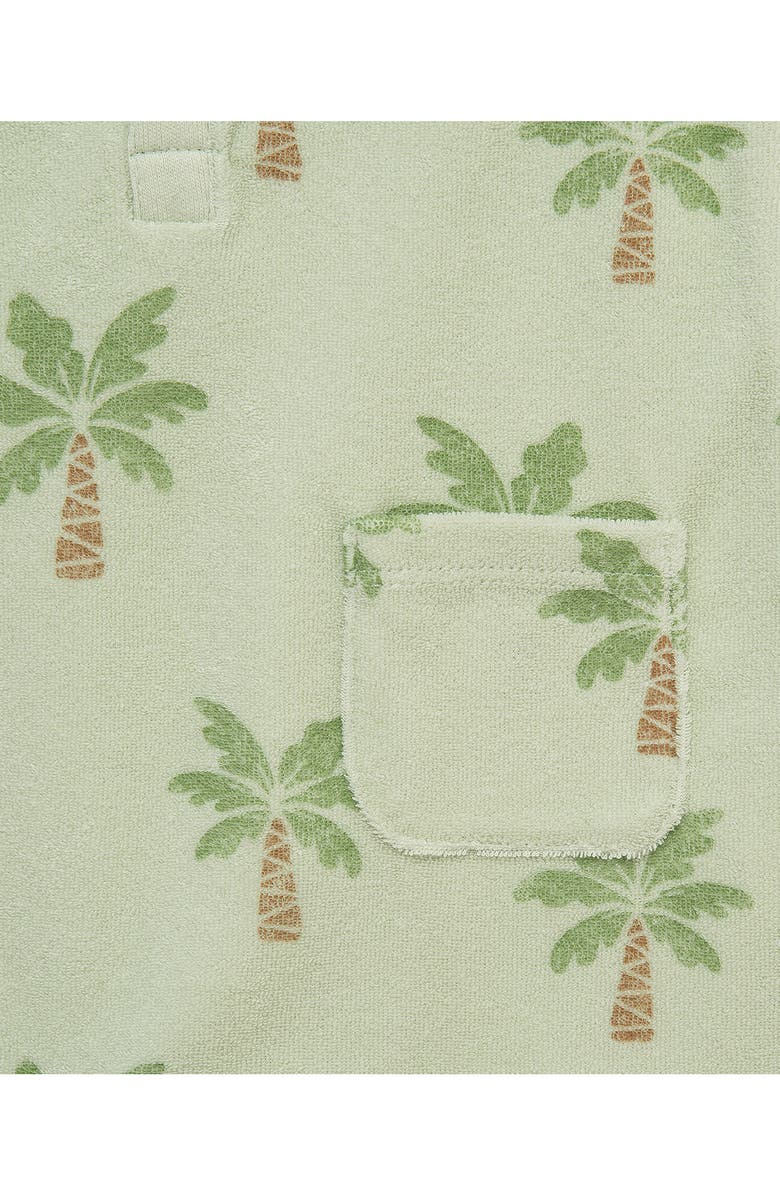 Little Me Palm Tree Terry Romper & Hat Set, Alternate, color, Green