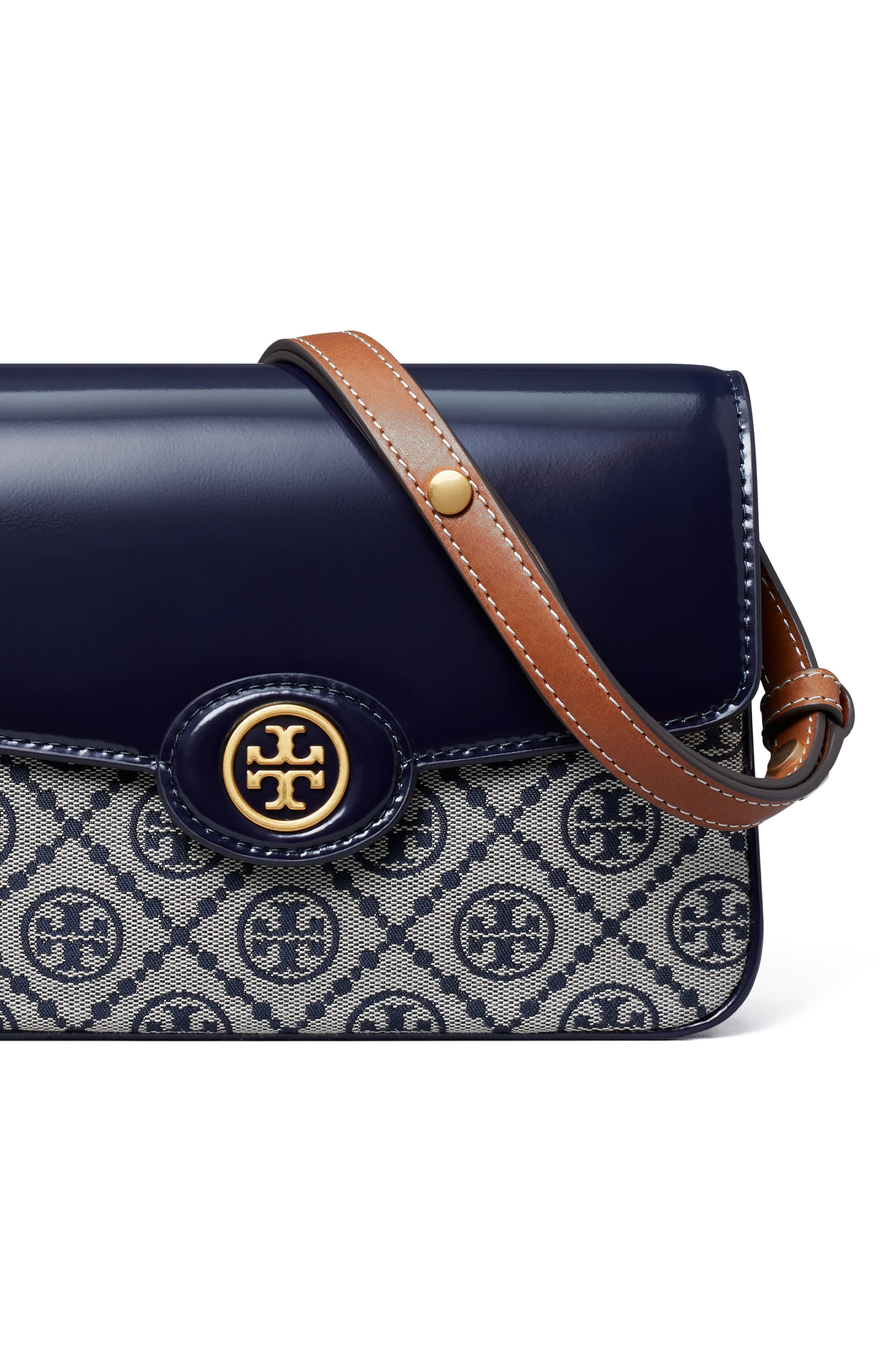 Tory Burch Robinson T Monogram Convertible Shoulder Bag, Alternate, color, Tory Navy