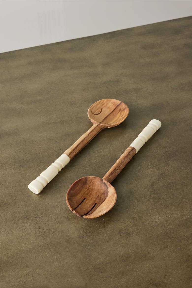 Olive Wood Salad Servers with Polished Bone Handles, Main, color, Natural