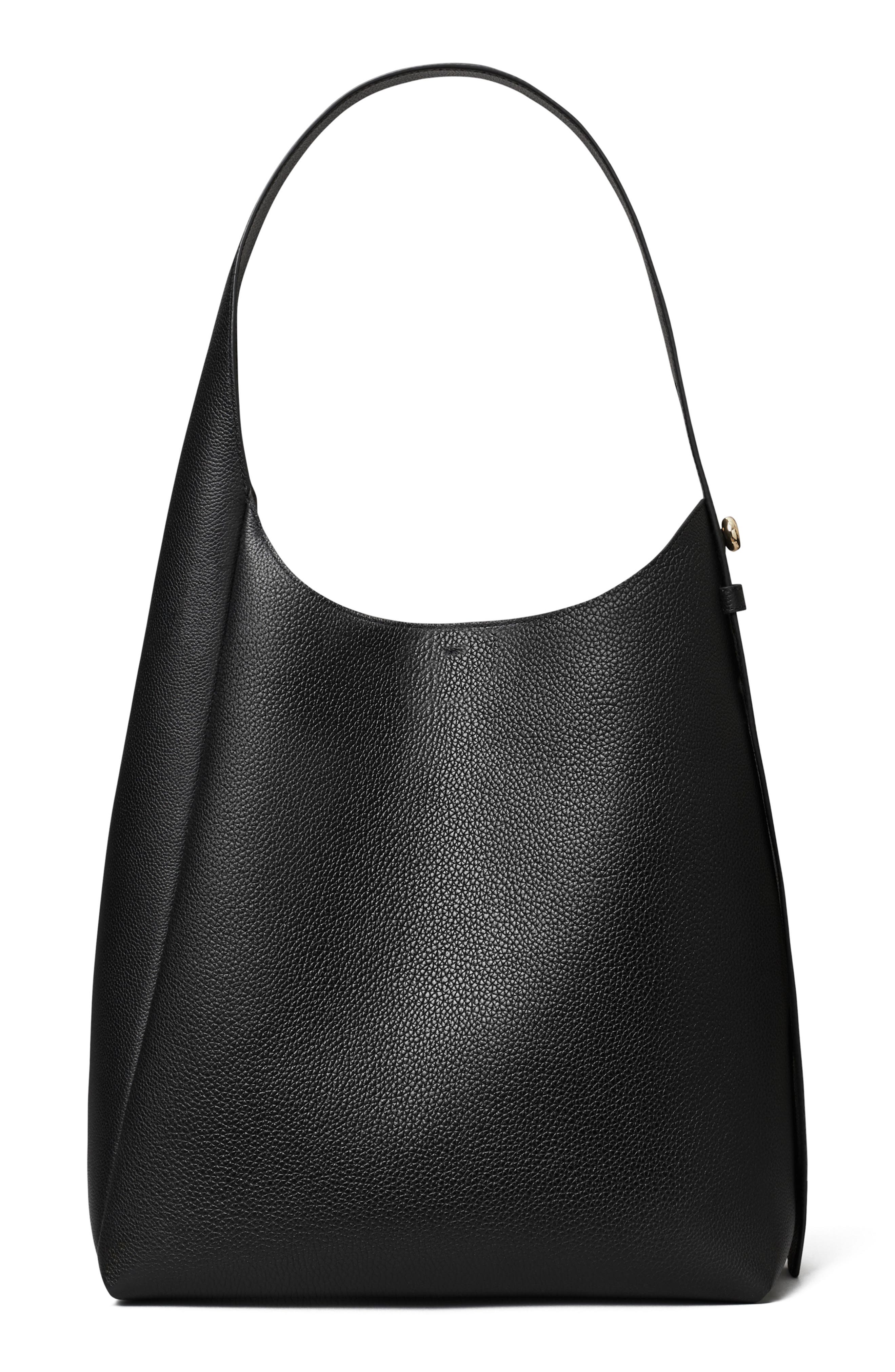 Tory Burch Romy Pebble Leather Hobo Bag, Main, color, Black