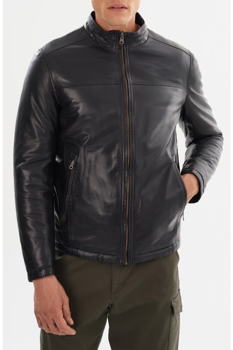 Leather Reversible Puffer Jacket, Main, color, BLACK