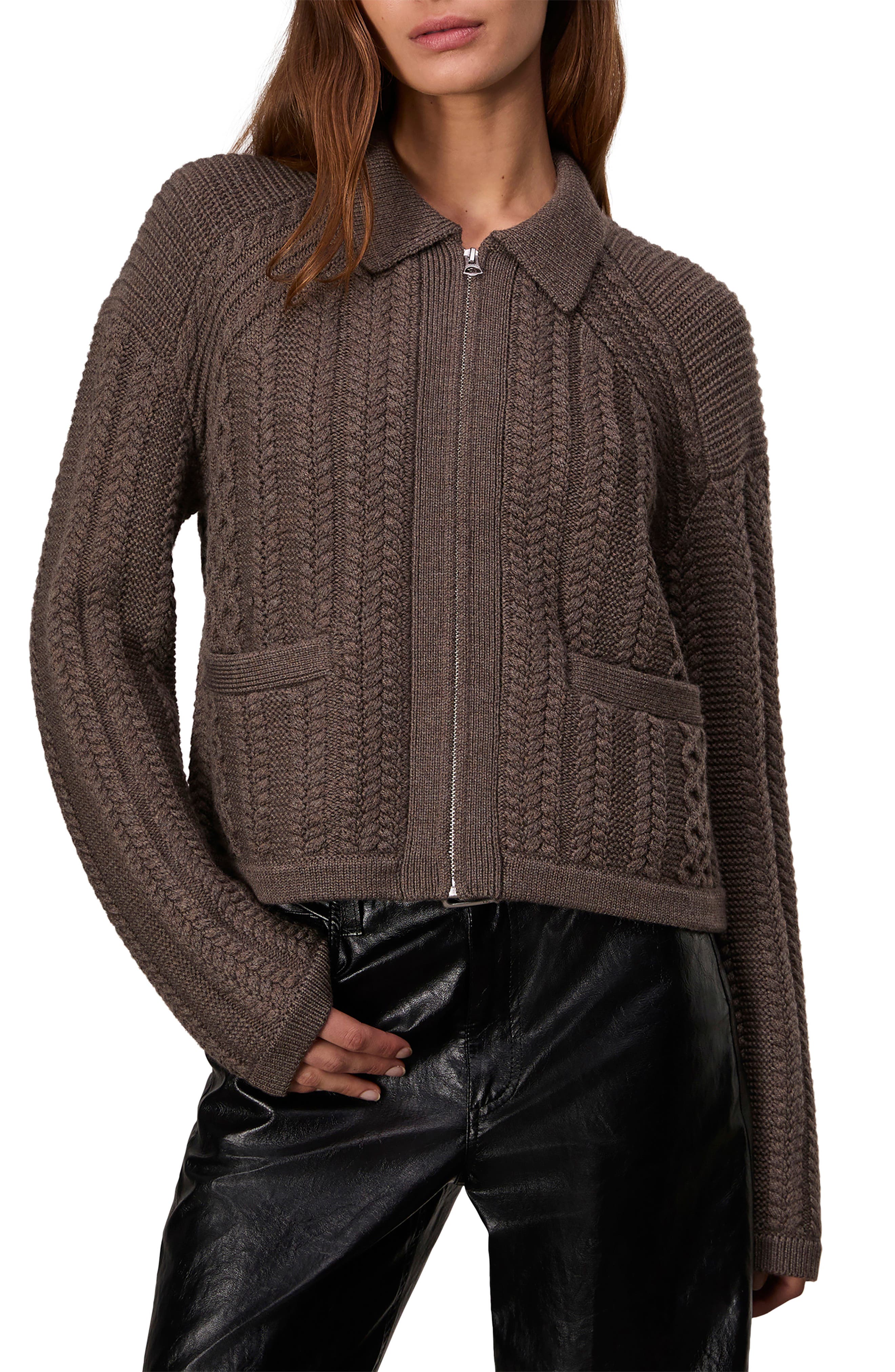 rag & bone Kerry Cable Stitch Merino Wool Zip Cardigan