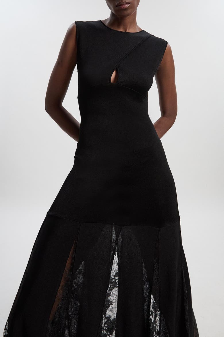 Slinky Lace Knit Maxi Dress, Alternate, color, Black