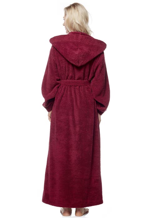 Arus Cotton Full Length Hooded Bathrobe In Burgundy