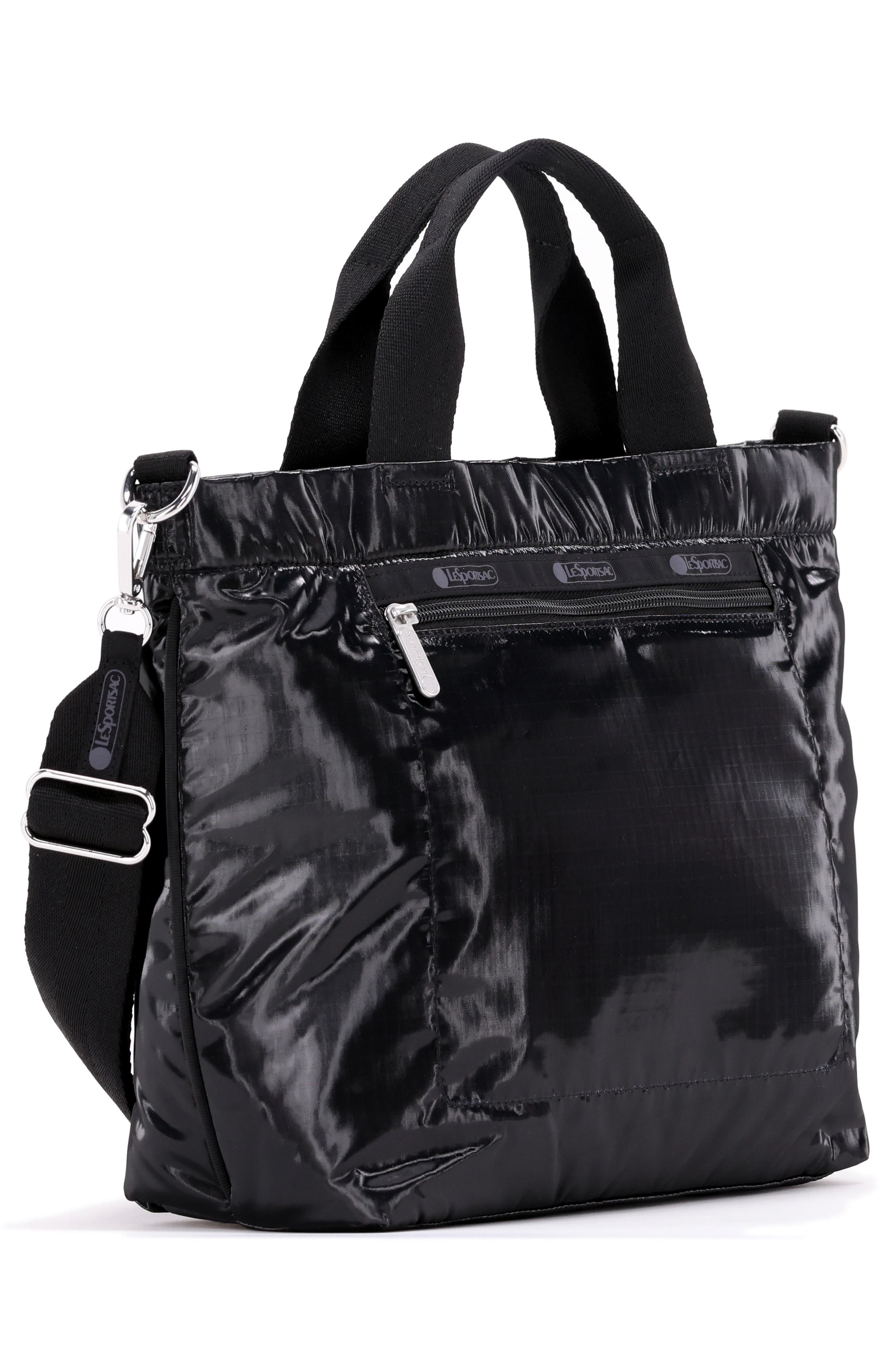 LeSportsac Small Convertible Zip Top Tote Bag, Alternate, color, Black Shine