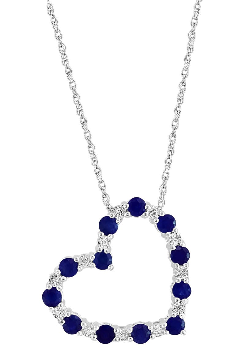 Sterling Silver Sapphire & Diamond Heart Pendant Necklace, Main, color, BLUE