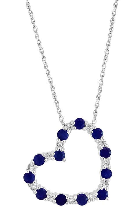 Sterling Silver Sapphire & Diamond Heart Pendant Necklace