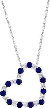 EFFY Sterling Silver Sapphire & Diamond Heart Pendant Necklace