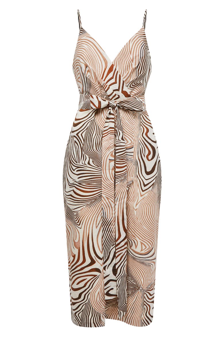 Rosie Linen & Cotton Faux Wrap Dress, Alternate, color, BROWN/ WHITE