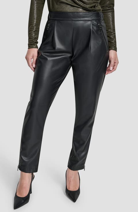 Faux Leather Tapered Zip Hem Pants