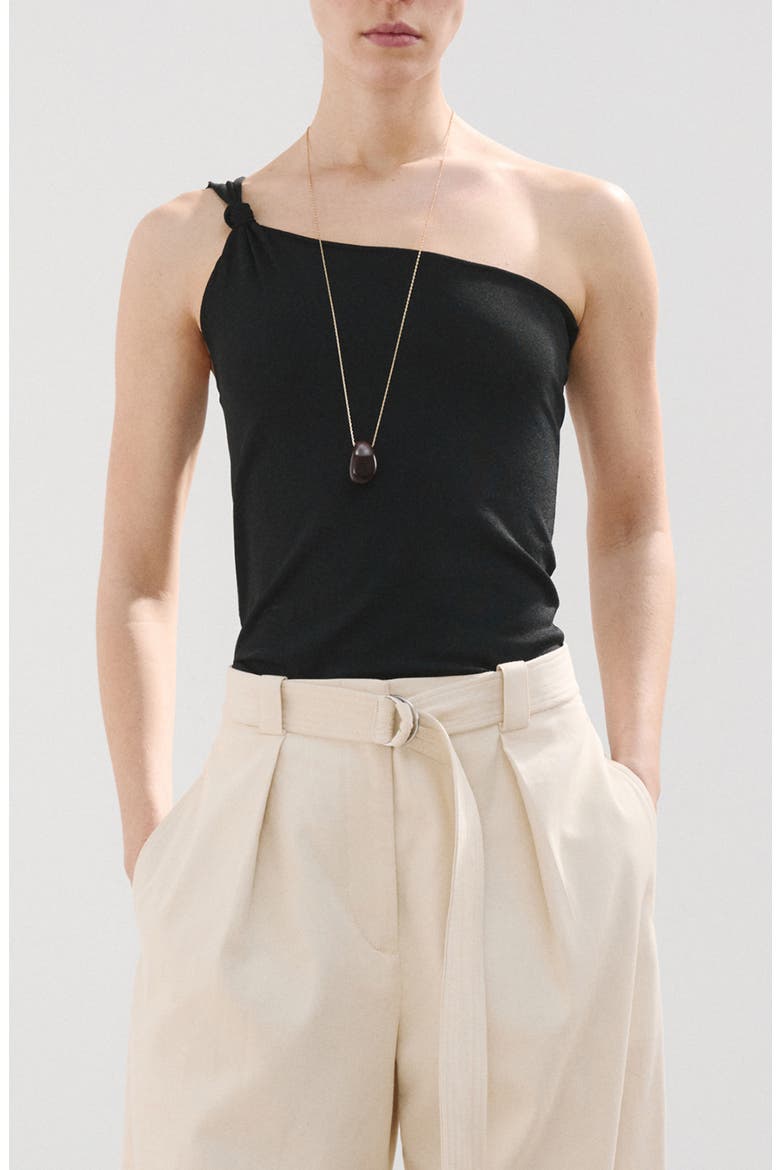 Knotted One Shoulder Tank, Main, color, BLACK