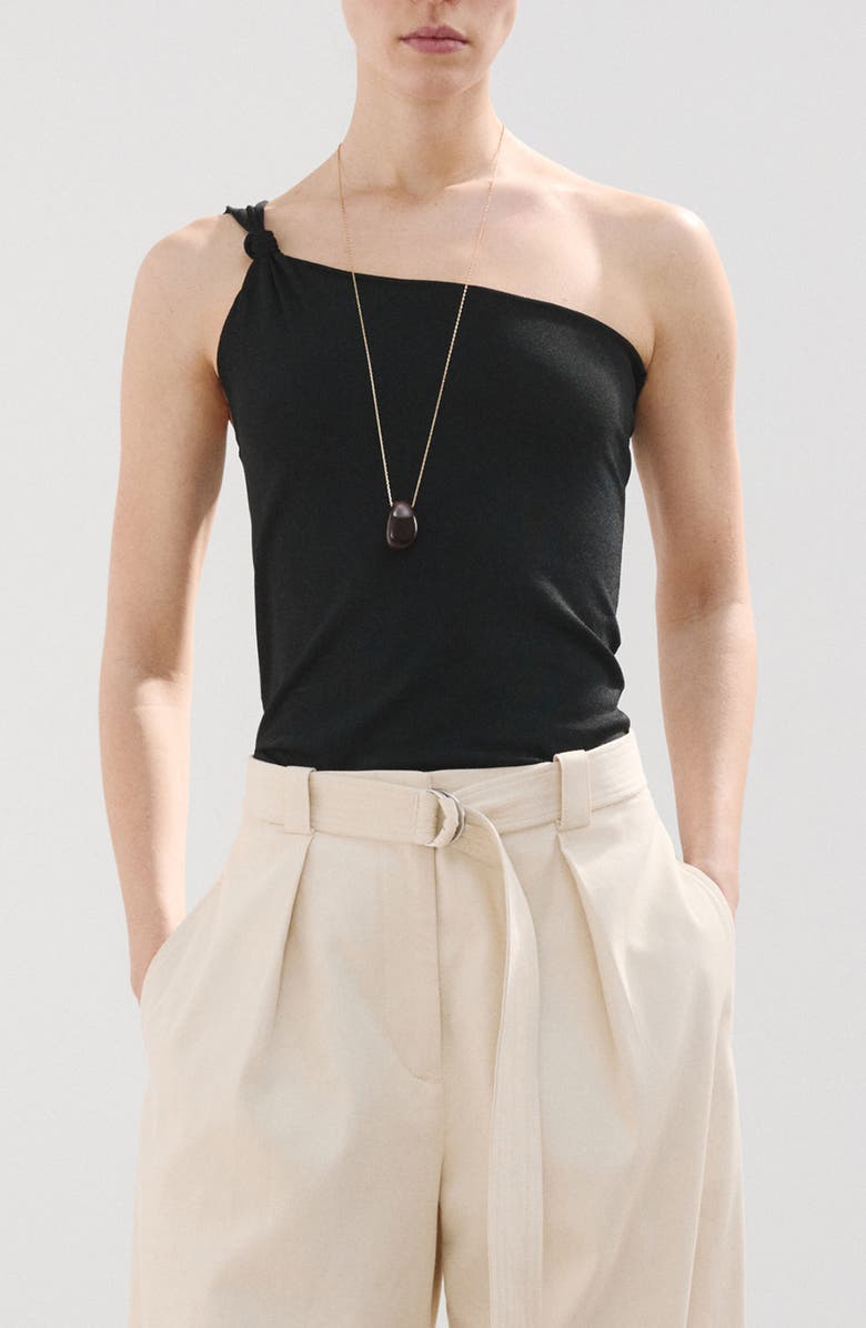 MANGO Knotted One Shoulder Tank, Main, color, Black