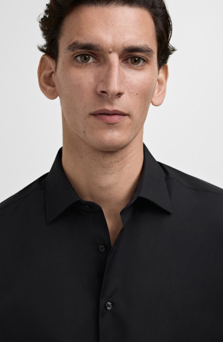 MANGO Slim Fit Cotton Poplin Suit Button-Up Shirt, Alternate, color, Black