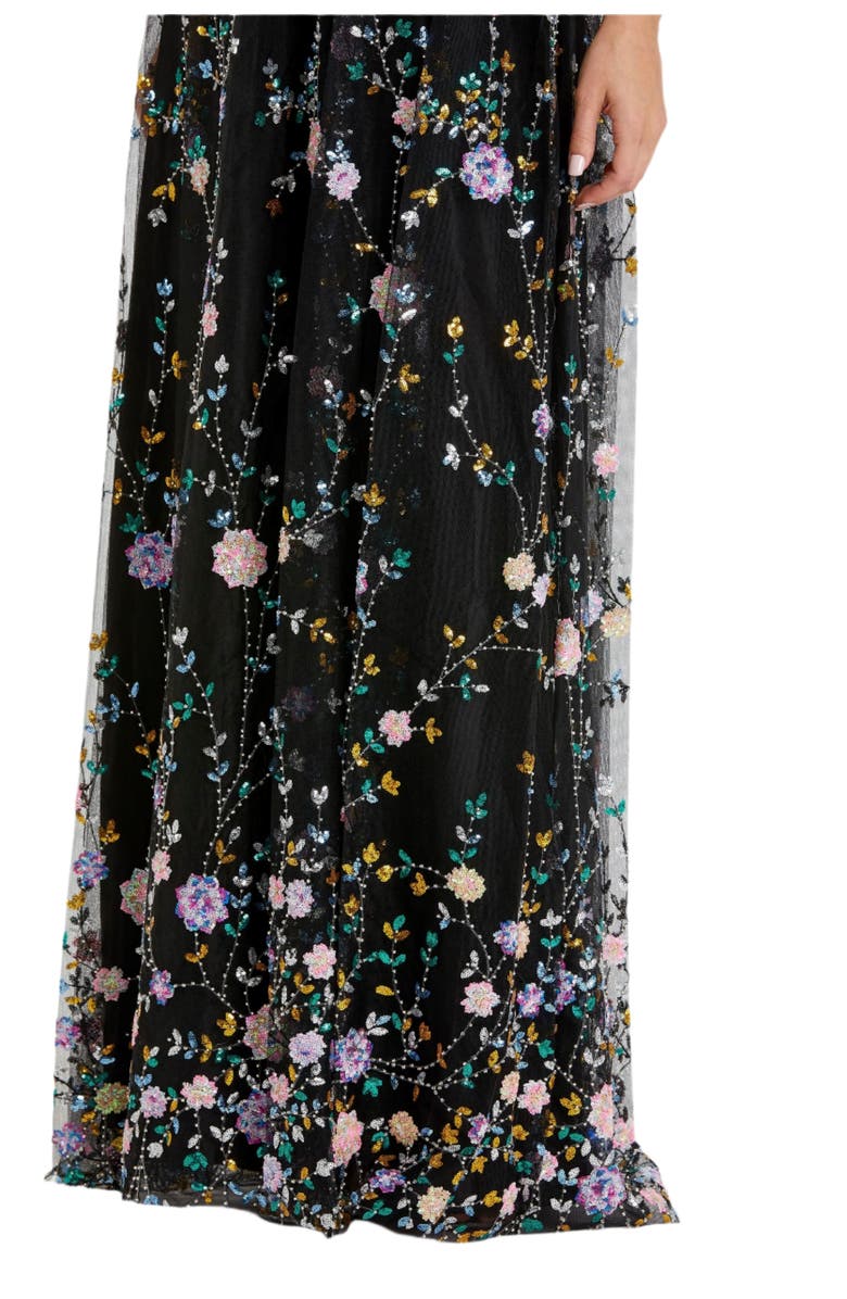 Mac Duggal Embellished Illusion Butterfly Sleeve V Neck Gown, Alternate, color, Black Multi