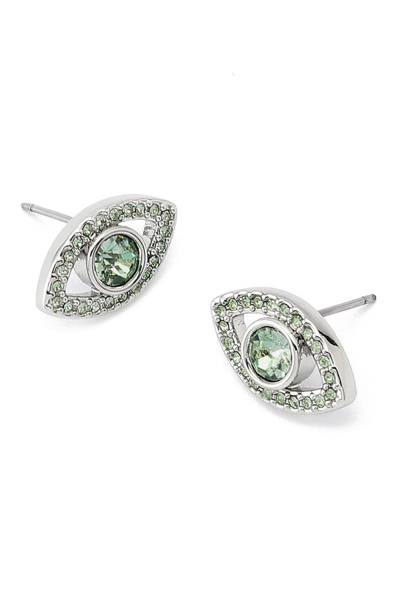 Pavé Evil Eye Stud Earrings, Alternate, color, LIGHT GREEN