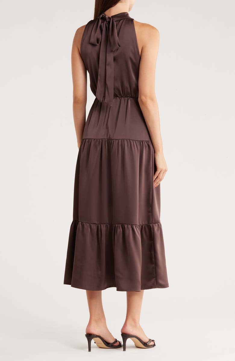 Sam Edelman High Neck Fluid Satin Midi Dress, Alternate, color, Mocha