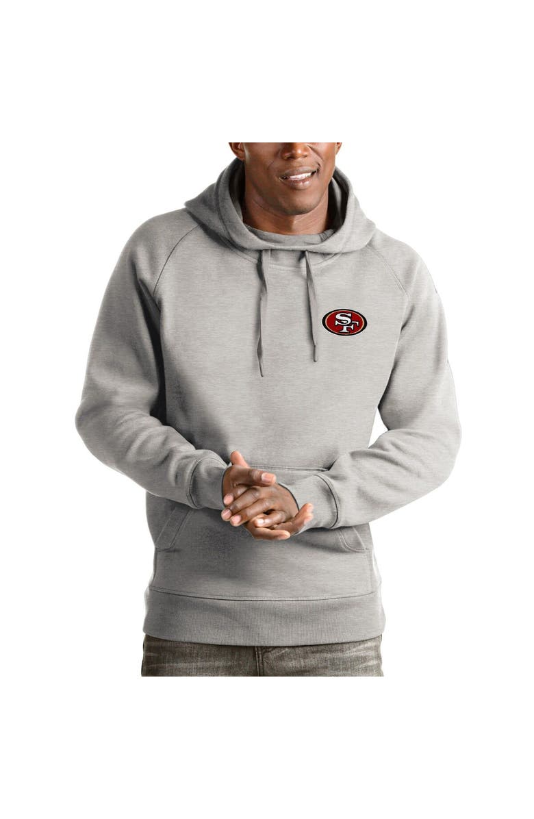 ANTIGUA Men's Antigua Heathered Gray San Francisco 49ers Logo Victory Pullover Hoodie, Main, color, Heather Gray