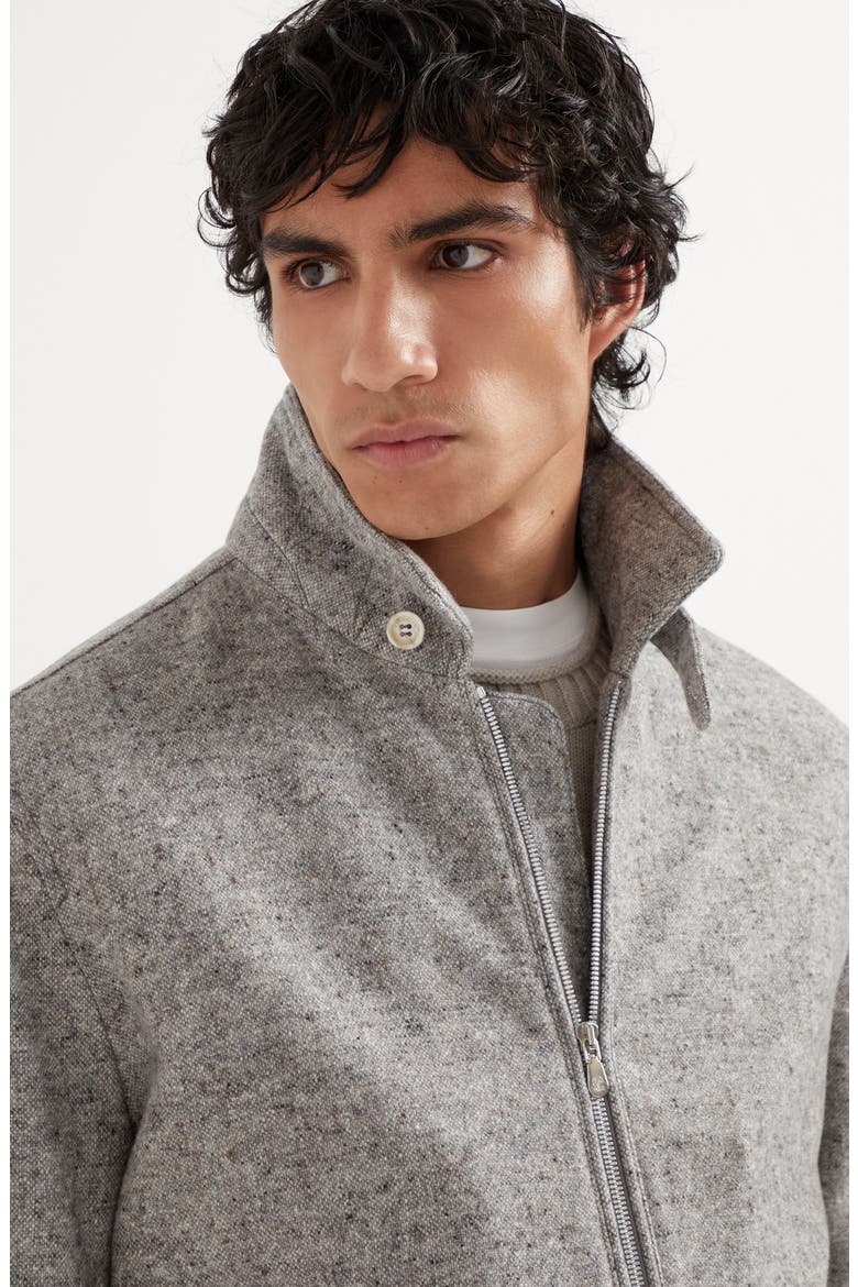Virgin wool and silk donegal bomber jacket with Themore® padding, Alternate, color, Stone Grey