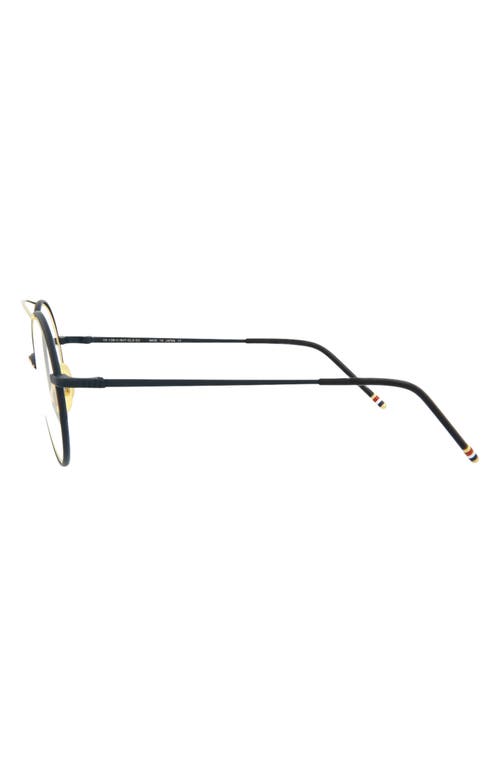 Thom Browne 50mm Round Optical Frames In Matte Navy Gold