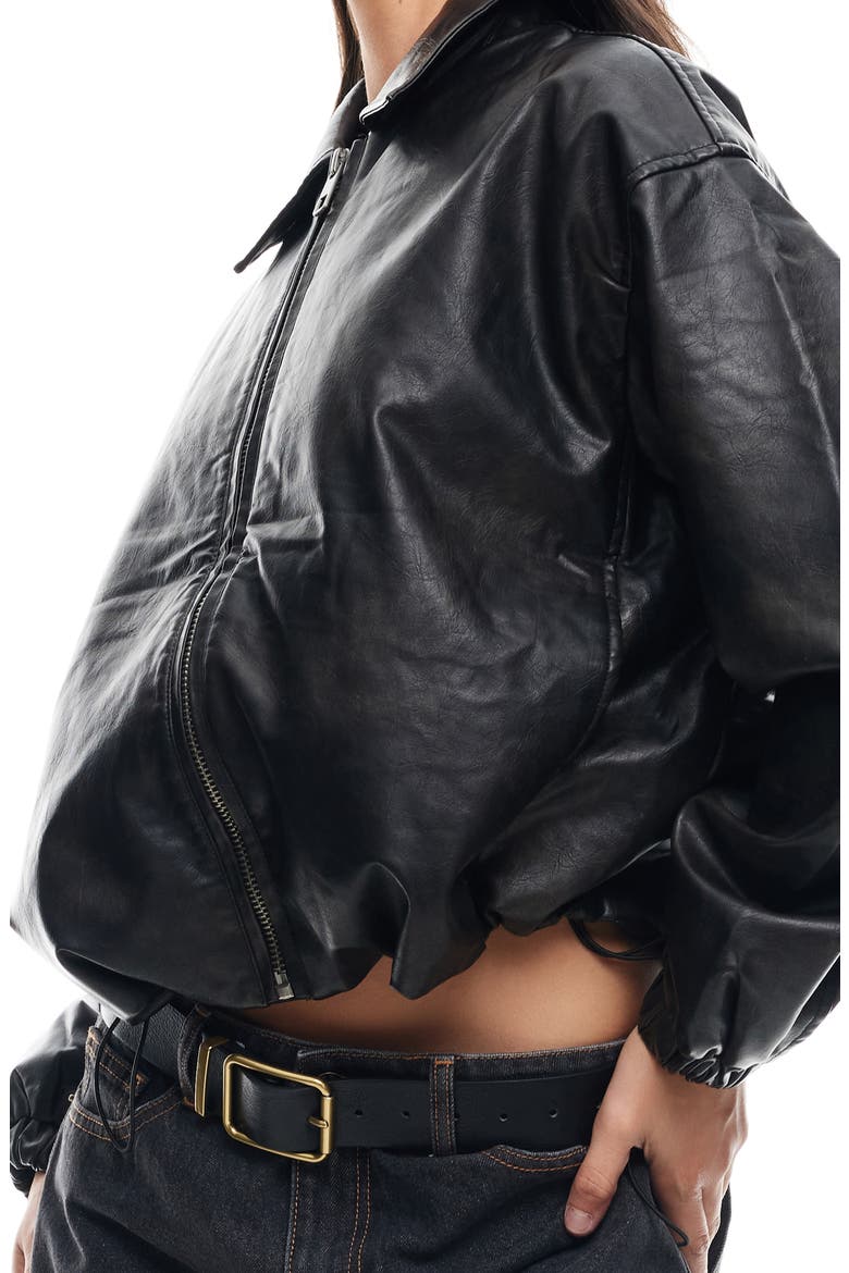 Nirvana Faux Leather Bomber Jacket, Alternate, color, ONYX