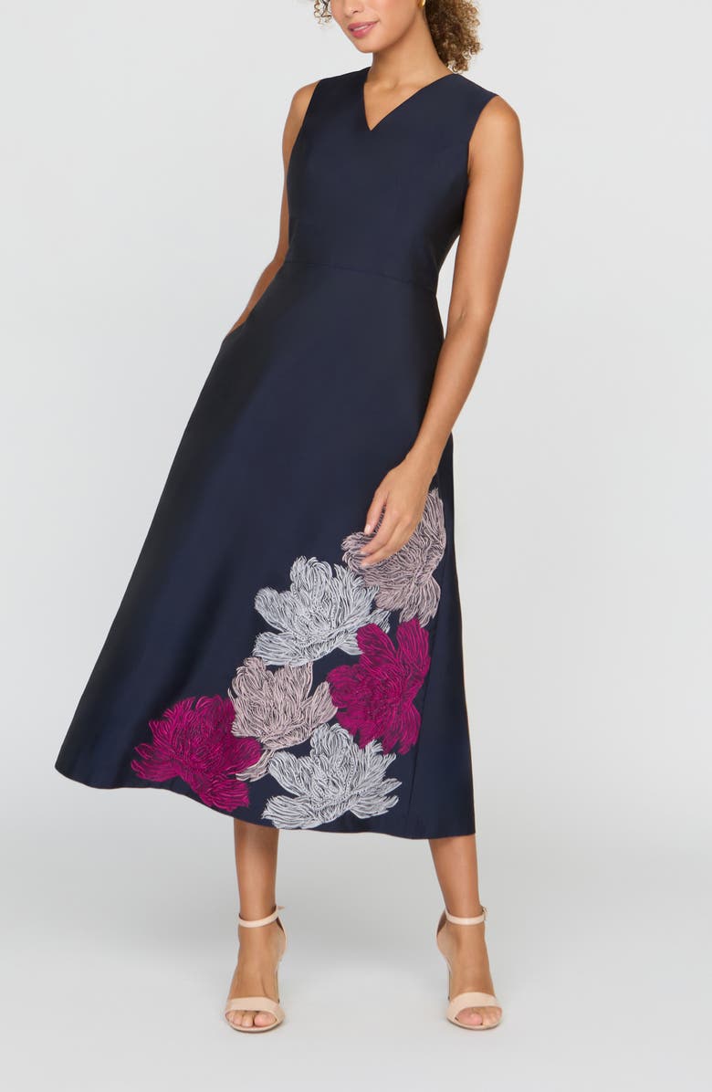 Kay Unger Aria Floral Cocktail Dress, Alternate, color, Dark Navy