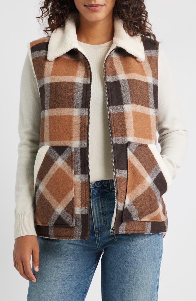 Bernardo Plaid Vest, Alternate, color, Brown / Beige
