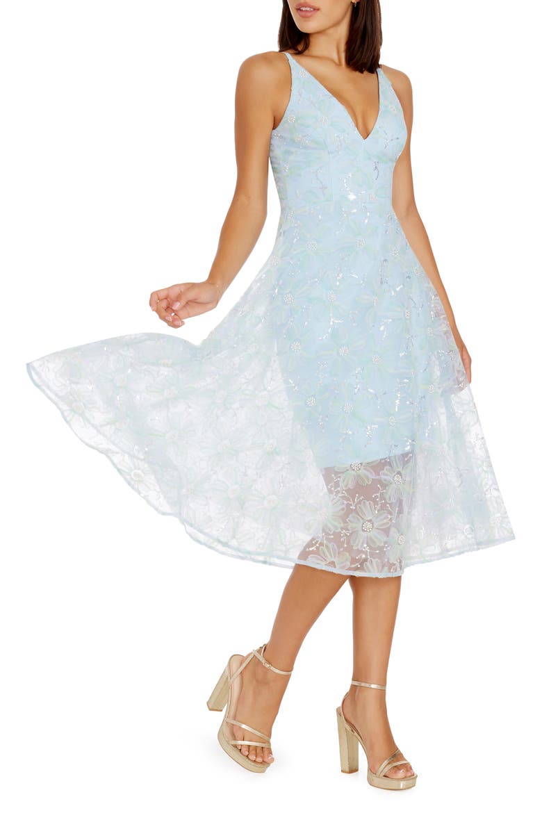 Dress the Population Audrey Beaded Sleeveless Chiffon Dress, Alternate, color, Powder Blue Multi