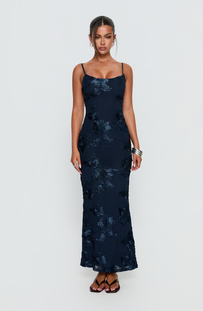 Princess Polly Jacalyn Floral Appliqué Maxi Dress, Alternate, color, Navy