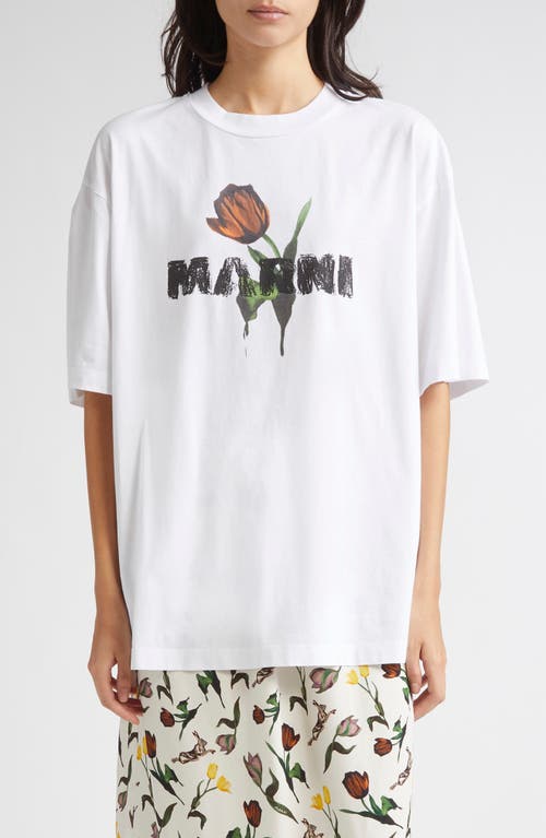 Marni Boxy Fit Crewneck Graphic T-Shirt in Low01 Lily White  product
