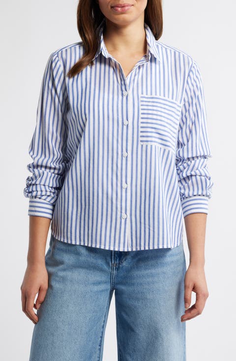 Candy Stripe Cotton Blend Button-Up Shirt