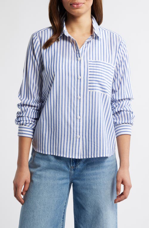 Beachlunchlounge Candy Stripe Cotton Blend Button-up Shirt In Cambridge Blue