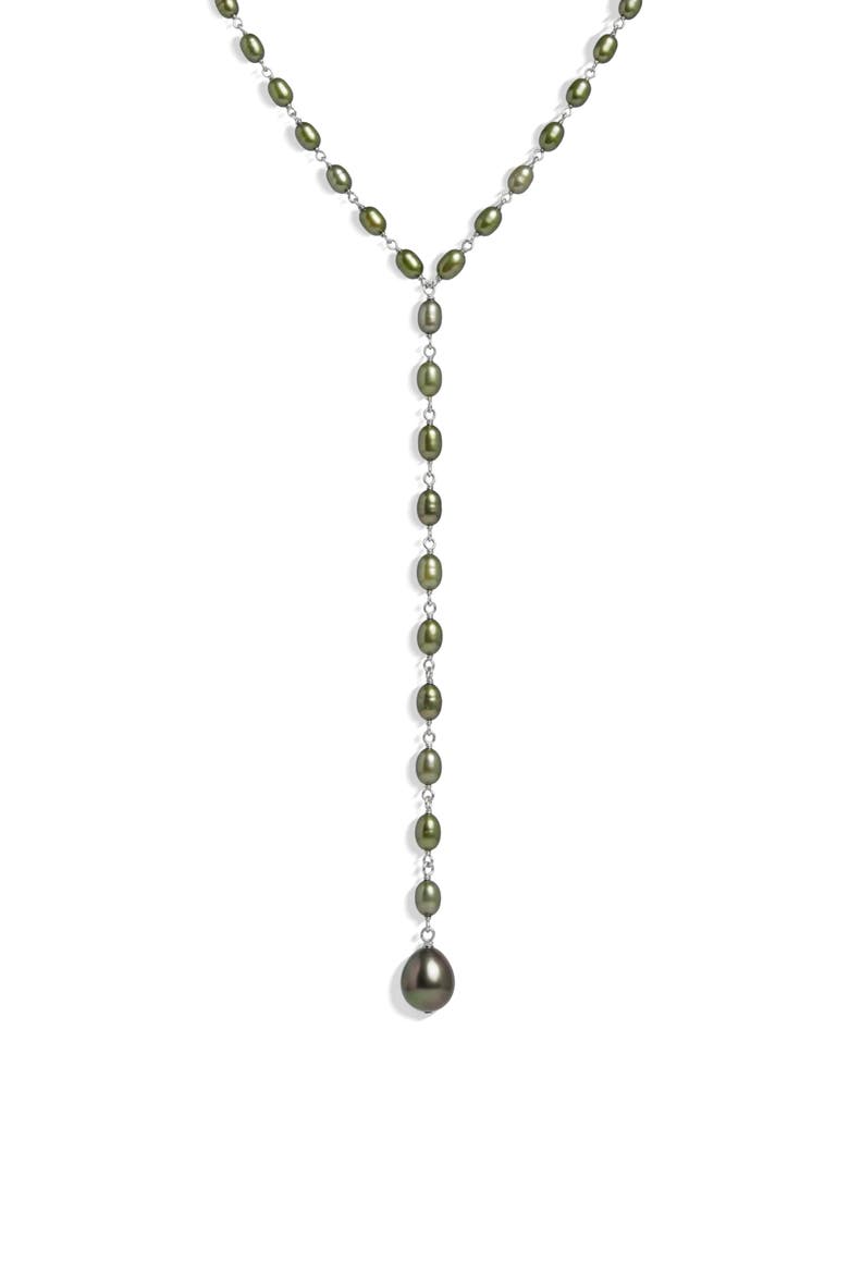Damselfly Drop Pearl Lariat Necklace, Main, color, 925 STERLING SILVER