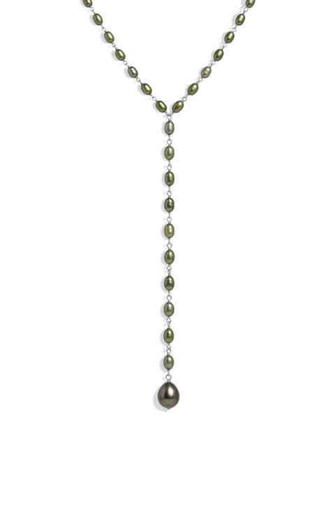Damselfly Drop Pearl Lariat Necklace