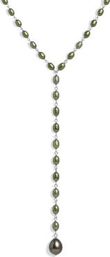 Awe Inspired Damselfly Drop Pearl Lariat Necklace