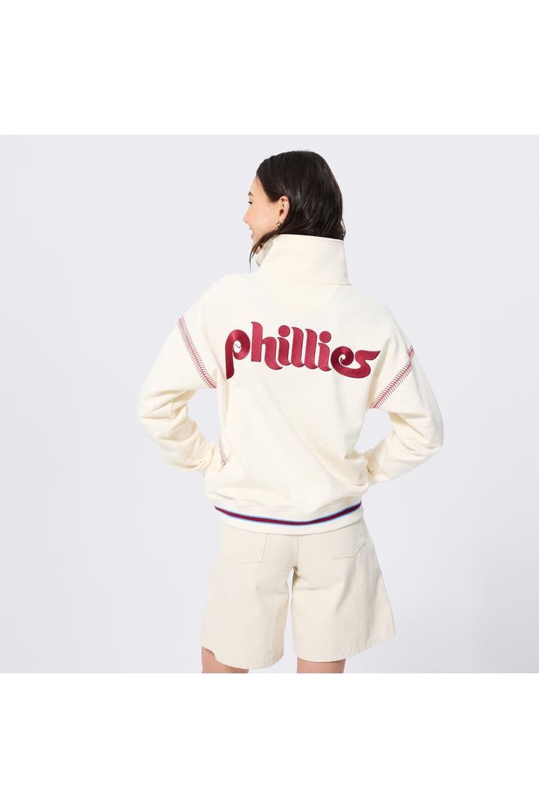 Women's Terez  White Philadelphia Phillies Baseball Stitch Quarter-Zip Pullover, Alternate, color, Cream